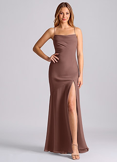 Azazie Grata At-home Try On Dresses Dusty Blue Mermaid Pleated Chiffon Dress image6