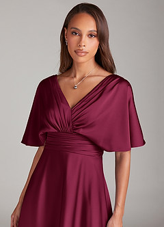 Azazie Pamela Robes de demoiselle d'honneur Robe Trapèze en Satin extensible Plissé Bourgogne image5