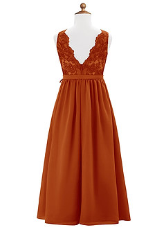 Azazie Elly Junior Robe Trapèze en Mousseline de soie Dentelle Paprika image8