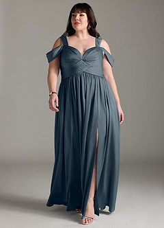 Azazie Lianne Jurken voor bruidsmeisjes Jurk van Stretch Satijn met A-Lijn Off the Shoulder Schemering image11