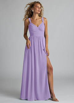 Azazie Aziza Bridesmaid Dresses Lilac A-Line V-Neck Pleated Chiffon Dress image1