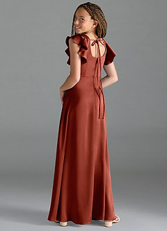 Azazie Bondi Junior Terracotta A-Line Side Slit Stretch Satin Dress image5