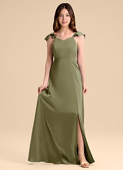 Azazie Everett Junior Pistachio A-Line Bow Stretch Satin Dress image6