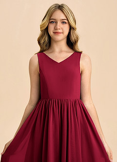 Azazie Hathaway Junior Burgundy A-Line Bow Chiffon Dress image6