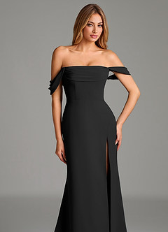 Azazie Riley Robes de demoiselle d'honneur Robe Fourreau Convertible en Mousseline de soie Épaule décolletée Noir image2