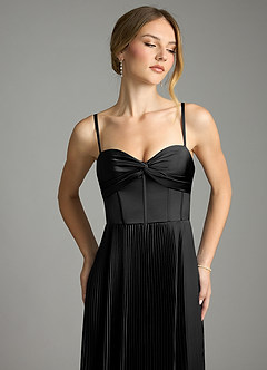 Azazie Akiko Bridesmaid Dresses Black A-Line Sweetheart Neckline Stretch Satin Dress image2