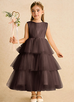 Azazie Marshmallow Flower Girl Dresses Ganache Ball-Gown Bow Tulle Dress image6