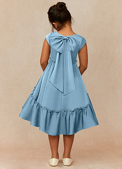 Azazie Lee vestidos de niña de las flores Vestido de Azul Acero de Satén Elástico de Corte En A con Lazo image5