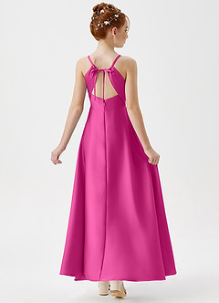 Azazie Avelina Junior Abito A-Line in Raso Elasticizzato Plissettato Fucsia image2