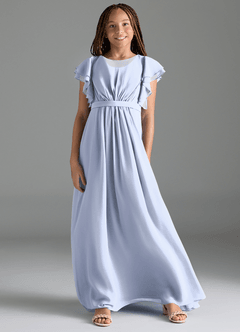 Azazie Daphne Junior Vestido de Hielo de Gasa de Corte en A con Plisado image1