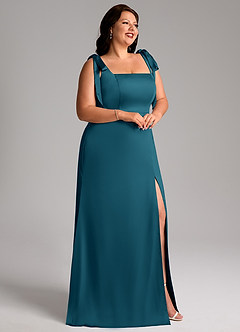 Azazie Frostine Brautjungfernkleider A-Linie Schleifen Stretch-Satin Kleid Tintenblau image11
