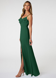 Azazie Natalia Vestidos de damas de honor Vestido de Verde Oscuro de Gasa de Corte en A image3