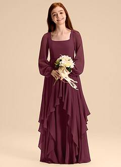 Azazie Clara Junior Vestido de Cabernet de Gasa de Corte en A con Blusón image6