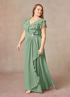 Azazie Snapdragon Kleider für die Brautmutter A-Linie V-Hals Gerüscht Chiffon Kleid Matcha image8