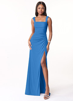 Azazie Jesaphine Brautjungfernkleider Etui Gerafft Gittergewebe Kleid Blauhäher image5
