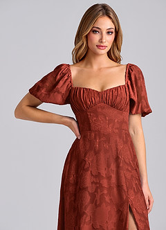 Azazie Mirian Vestidos de damas de honor Vestido de Terracota de Devorado Floral de Corte en A con Escote de Corazón image7