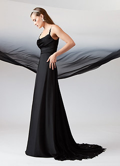 Azazie Sable Wedding Dresses Black A-Line Lace Stretch Satin Dress image6