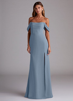 Azazie Saige Bridesmaid Dresses Dusty Blue A-Line Off the Shoulder Chiffon Convertible Dress image3