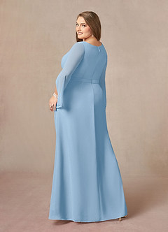 Azazie Belinda vestidos de madre de la novia Vestido de Azul Pálido de Gasa de Corte en A con Cuello en V Plisado image9