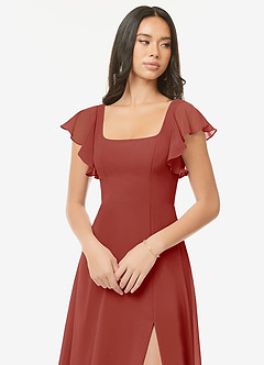 Azazie Bondi Abiti da Damigella Abito A-Line in Chiffon con Volant Terracotta image6