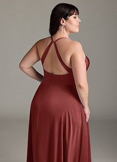 Azazie Davis Robes de demoiselle d'honneur Robe Trapèze en Satin extensible Plissé Terracotta image12
