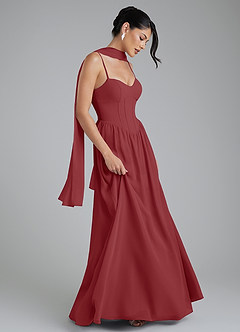Azazie Alisha Robes de demoiselle d'honneur Robe Trapèze en Mousseline de soie Corset Rouille image6