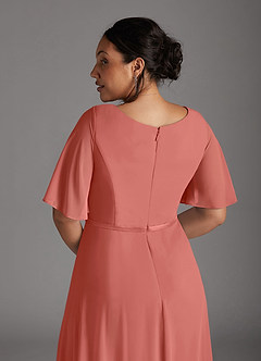 Azazie Tricia Mother of the Bride Dresses Salmon Pink A-Line V-Neck Pleated Chiffon Dress image5