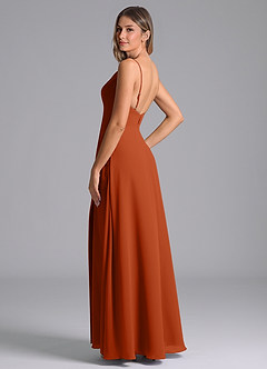 Azazie Sarella Bridesmaid Dresses Burnt Orange A-Line with Pockets Chiffon Dress image4