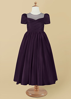 Azazie Anirra Flower Girl Dresses Plum Ball-Gown Pleated Matte Satin Dress image8