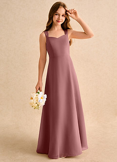 Azazie Makani Girls Formal Blumenmädchenkleider A-Linie Herzausschnitt Chiffon Kleid Wüstenrose image4