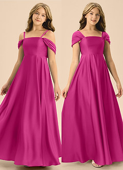 Azazie Rowena Junior Vestido de Fucsia de Satén Elástico de Corte en A con Lazo image1