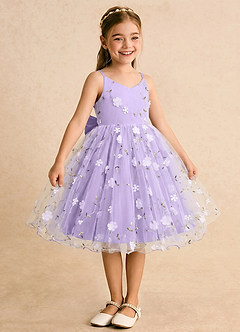 Azazie Junebug Flower Girl Dresses Lilac Ball-Gown Spaghetti Strap Tulle Dress image5