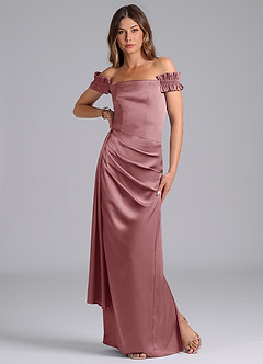 Azazie Kalysia Brautjungfernkleider Wandelbar Meerjungfrau-Linie Schulterfrei Stretch-Satin Kleid Altrosa image3
