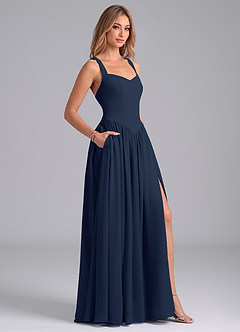 Azazie Francis Bridesmaid Dresses Dark Navy A-Line Corset Chiffon Dress image6