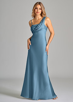 Azazie Celina Brautjungfernkleider Etui Schulterfrei Stretch-Satin Kleid Stahlblau image3