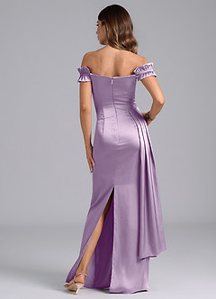Azazie Kalysia Bridesmaid Dresses Frosted Lilac Mermaid Off the Shoulder Stretch Satin Convertible Dress image2