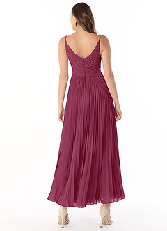 Azazie Raychelle Brautjungfernkleider A-Linie V-Hals Chiffon Kleid Maulbeerrot image2