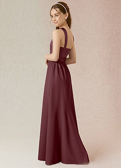 Azazie Jiya Junior A라인 주름진 스트레치 새틴 플로어 길이 주니어 신부 들러리 드레스 image3