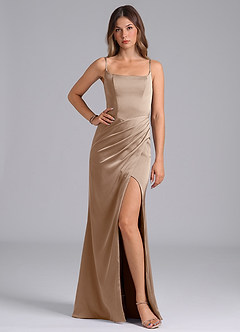 Azazie Donielle Bridesmaid Dresses Taupe Mermaid Corset Stretch Satin Dress image1