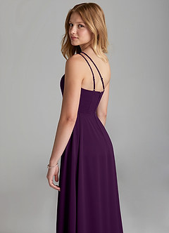 Azazie Maron Junior Grape A-Line Pleated Stretch Satin Dress image2