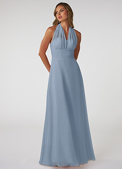 Azazie Fifi Robes de demoiselle d'honneur Robe Trapèze Convertible en Mousseline de soie Sans bretelle Bleu Poussiéreux image6