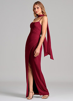 Azazie Calandra Bridesmaid Dresses Burgundy Sheath Pleated Chiffon Dress image4