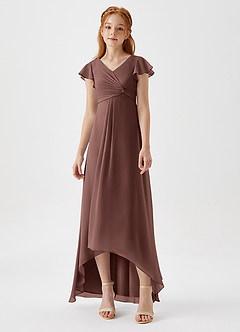 Azazie Breanne Junior Espresso A-Line Chiffon Dress image4
