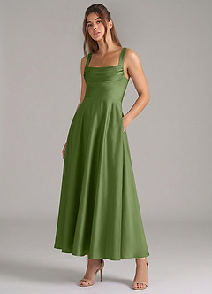 Azazie Shaude Bridesmaid Dresses Juniper A-Line Pleated Stretch Satin Dress image5