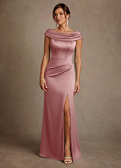 Azazie Irvine Kleider für die Brautmutter A-Linie Plissee Stretch-Satin Kleid Altrosa image3