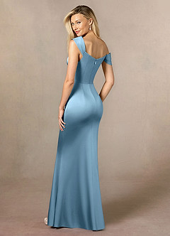 Azazie Laramie Mother of the Bride Dresses Steel Blue Mermaid Pleated Stretch Satin Dress image3
