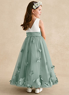 Azazie Vi Flower Girl Dresses Silver Sage A-Line Sleeveless Tulle Dress image4