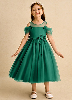 Azazie Juni Robe Demoiselle D'honneur Fillette Robe Princesse en Tulle Plissée émeraude image4