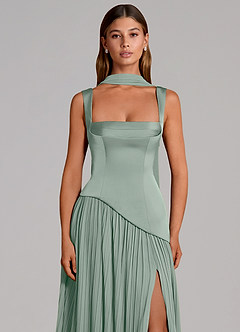 Azazie Stephanie Bridesmaid Dresses Agave A-Line Pleated Stretch Satin Dress image6