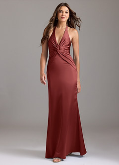 Azazie Valerie Brautjungfernkleider Meerjungfrau-Linie Plissee Stretch-Satin Kleid Terrakotta image3